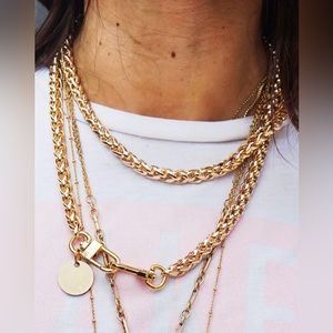 PC gold tone chain crossbody strap necklace multi use shown with Clare V